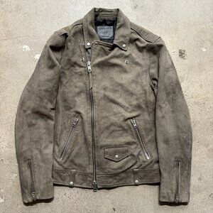 AllSaints Milo Brown  Leather Biker Jacket Sz Large